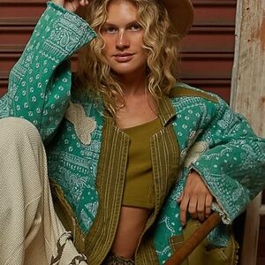 Pol Paisley Pattern Patch Detail Quilted Woven Twill Jacket